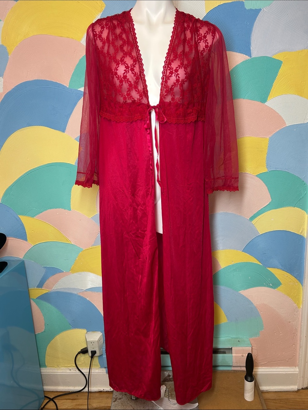 Stardust Red Lace & Mesh Long Robe - Women’s Intimates sz M